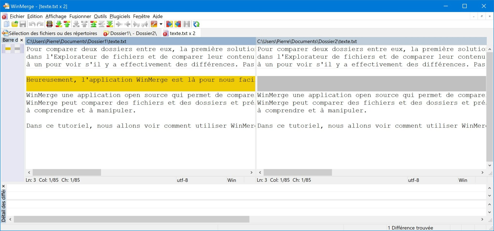 WinMerge comparer deux dossiers sur Windows Le Crabe Info