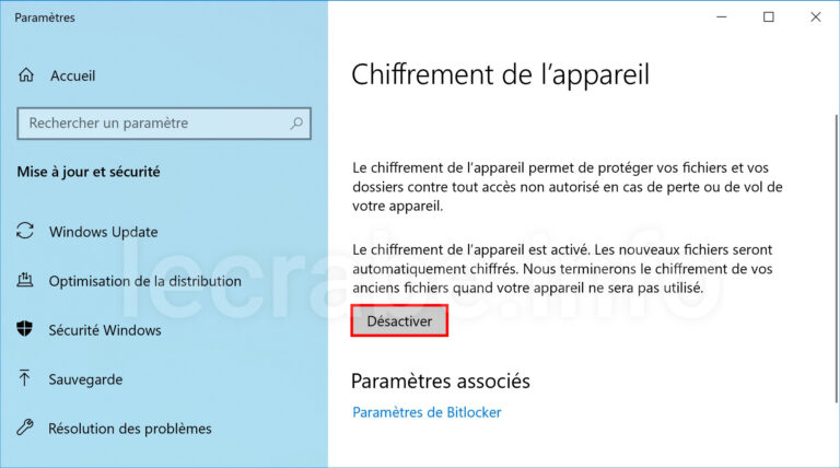 Activer le chiffrement de l’appareil (BitLocker) sur Windows 10 Famille ...