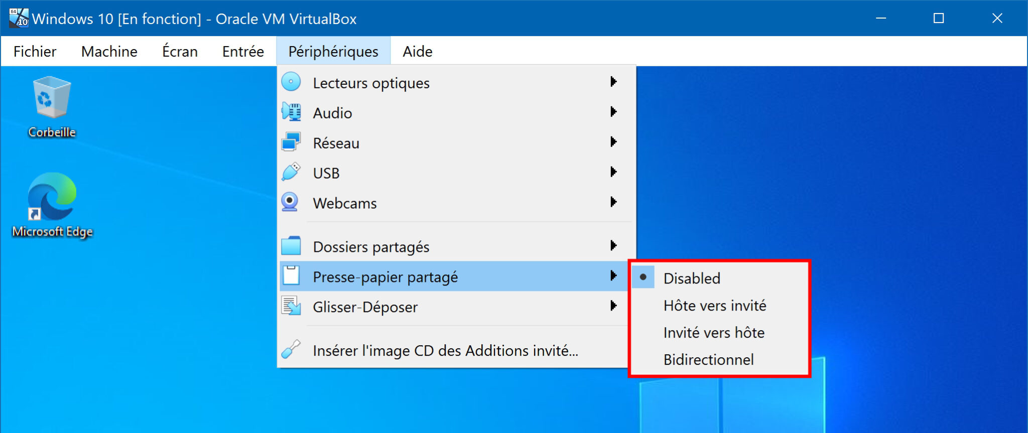 VirtualBox activer le copier/coller entre la machine hôte et invité