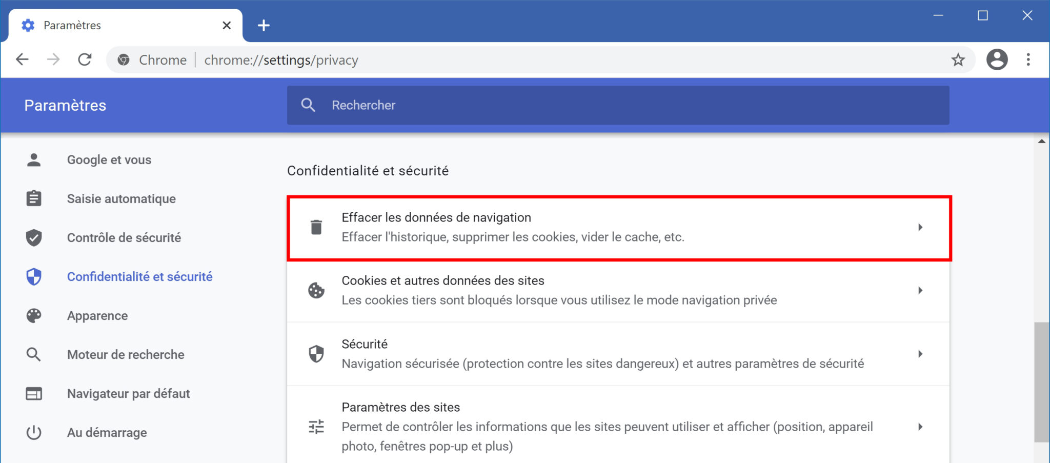 Google Chrome effacer l’historique de navigation Le Crabe Info