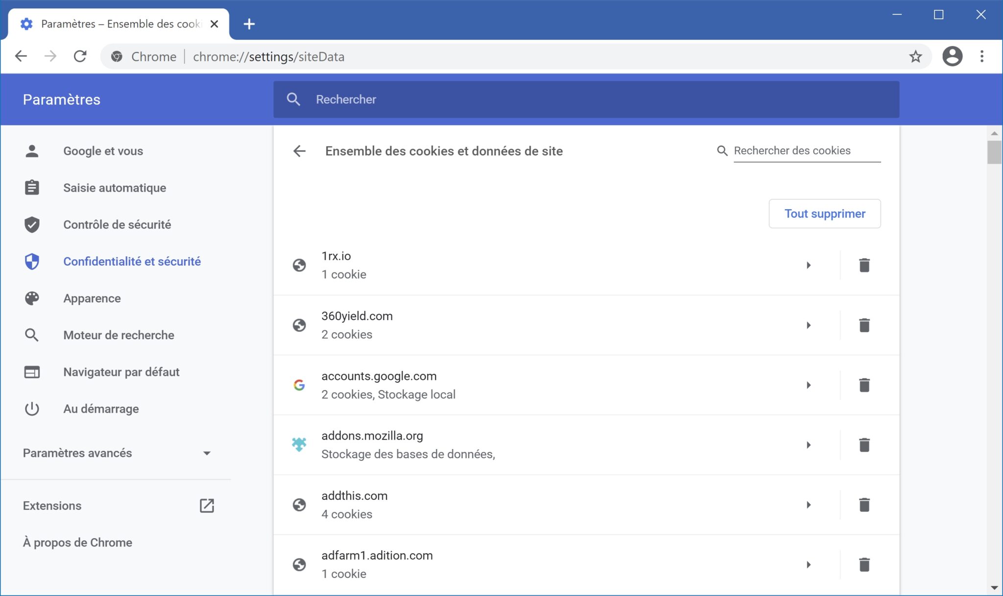Google Chrome supprimer les cookies d’un site Le Crabe Info