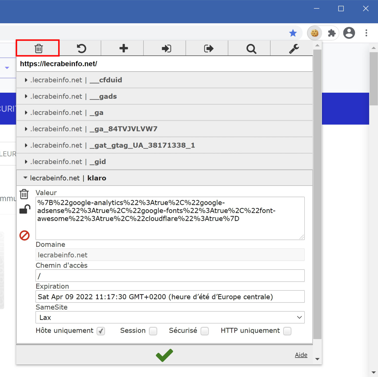Google Chrome supprimer les cookies d’un site Le Crabe Info