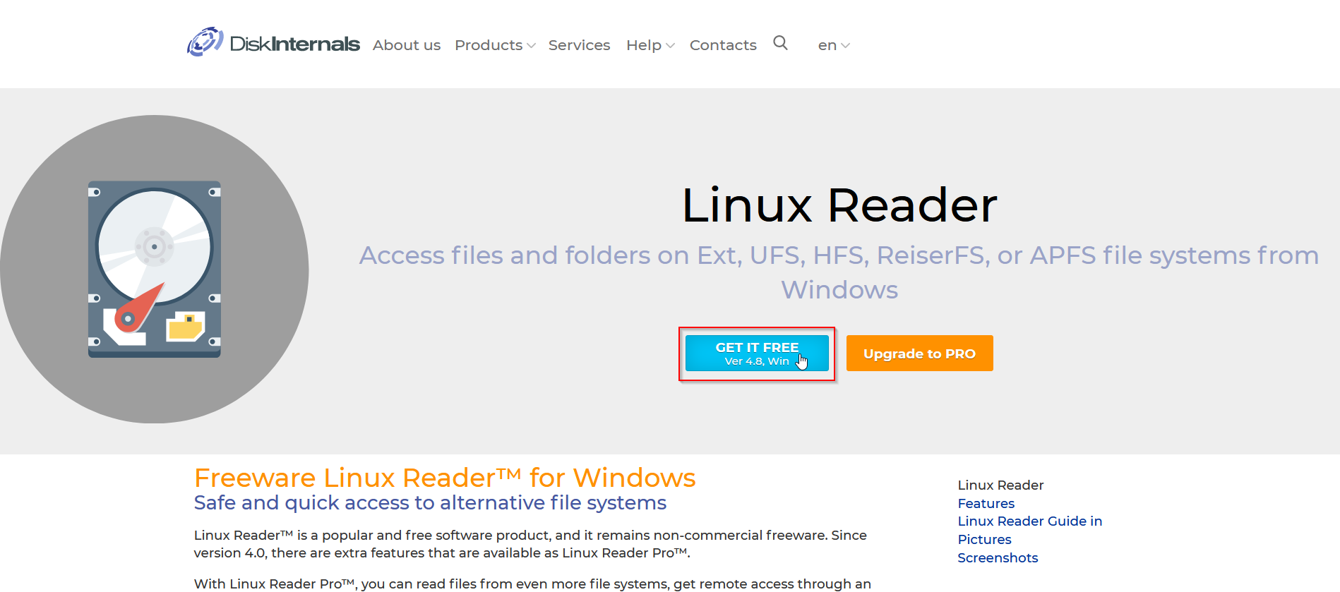 Télécharger Linux Reader en cliquant sur Get It Free