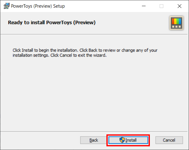 Installer PowerToys, cliquer sur Install