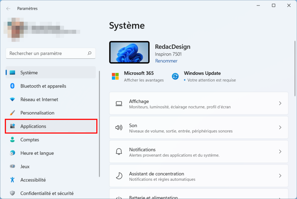Windows 11 changer le navigateur par défaut - Cliquer sur Applications