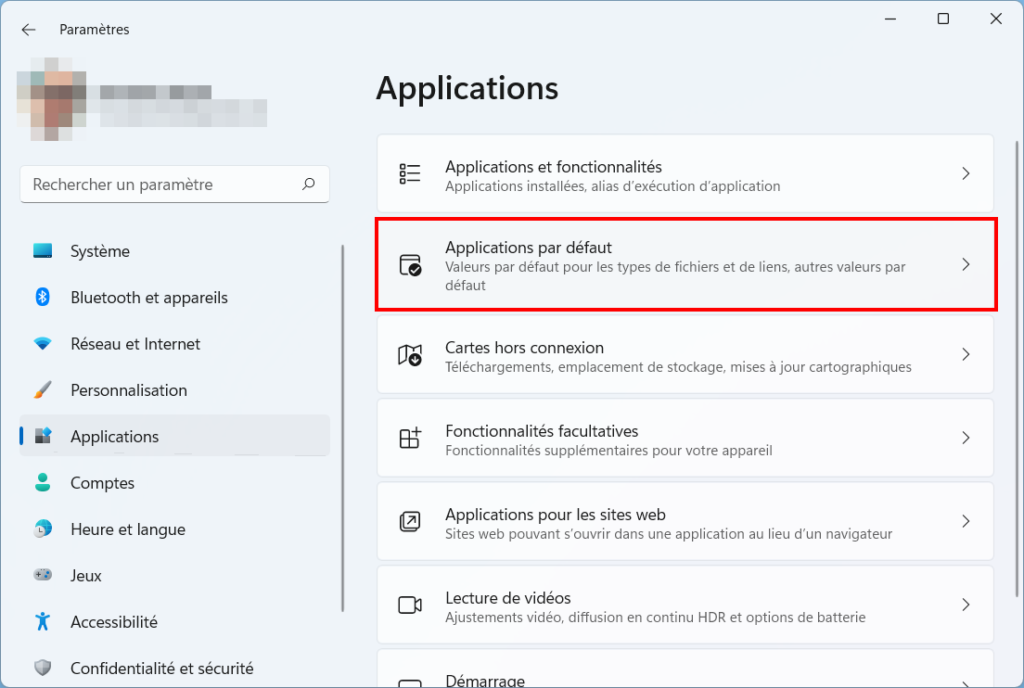 Windows 11 changer le navigateur par défaut - Cliquer applications par défaut