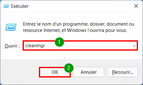 Supprimer fichiers temporaires Win 11 - via cleanmgr