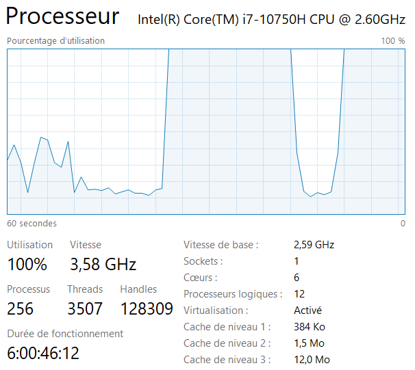 consommation cpu windows - exemple graphique