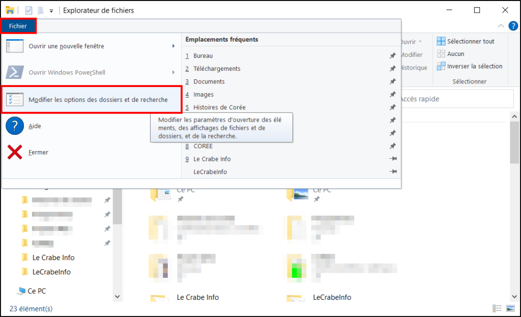 windows 10 paramétrer accès rapide - fichier options