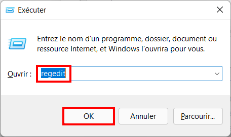 Windows 11 ancien ruban - exécuter regedit