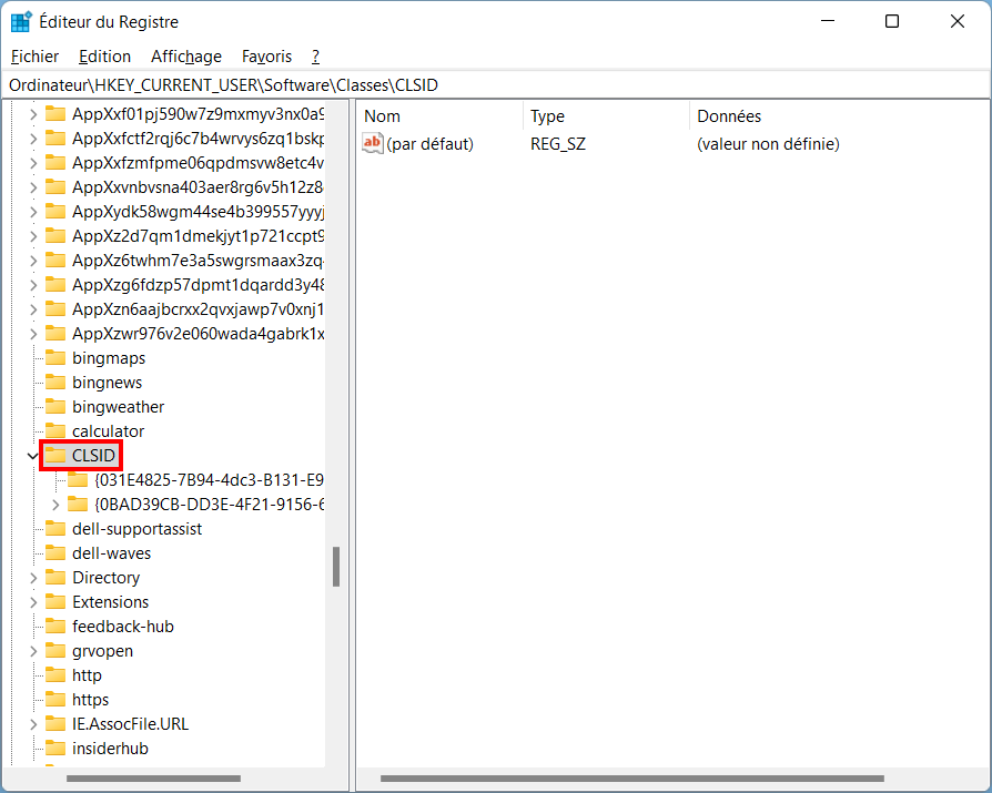 Windows 11 ancien ruban - éditeur du registre CLSID