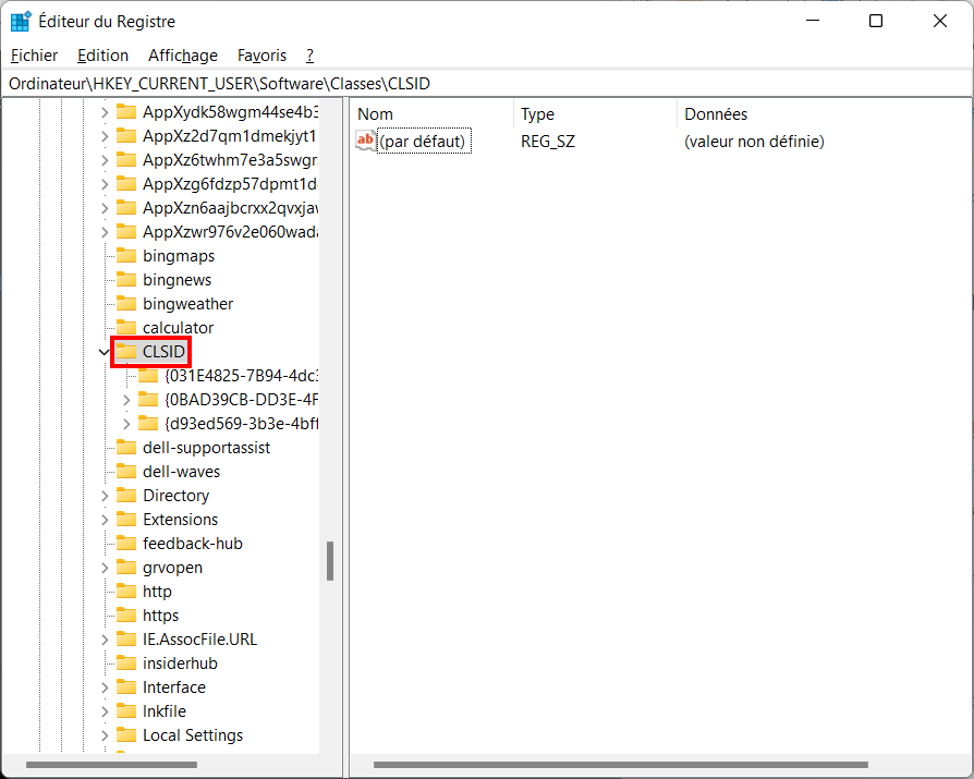 Windows 11 ancien ruban - éditeur du registre CLSID