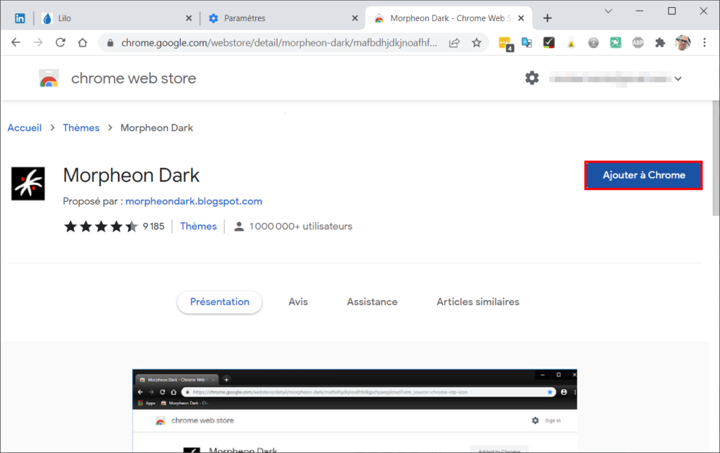 Chrome mode sombre - installer morpheon dark