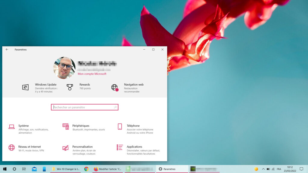 Windows 10 thème fleurs