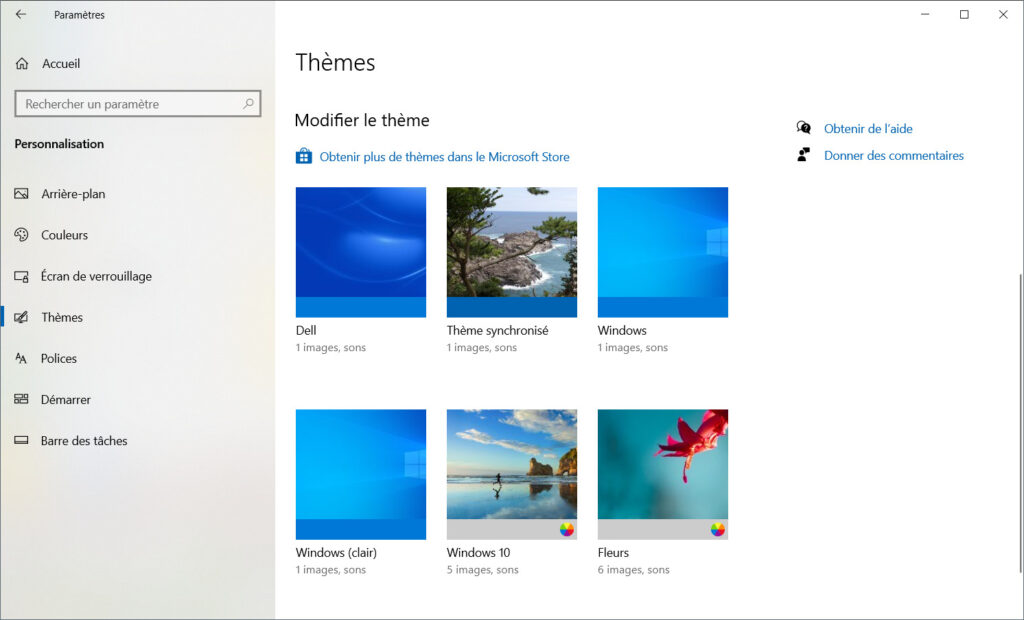Windows 10 thème - thèmes préinstallés