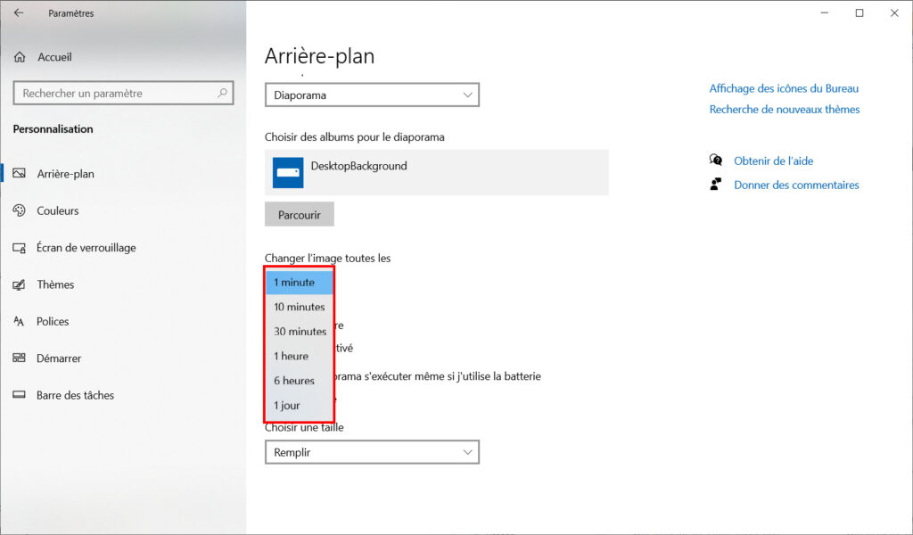 Windows 10 Thème - changer le timer