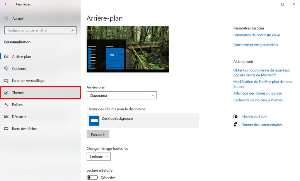 Windows 10 personnaliser thème - entrer dans thèmes
