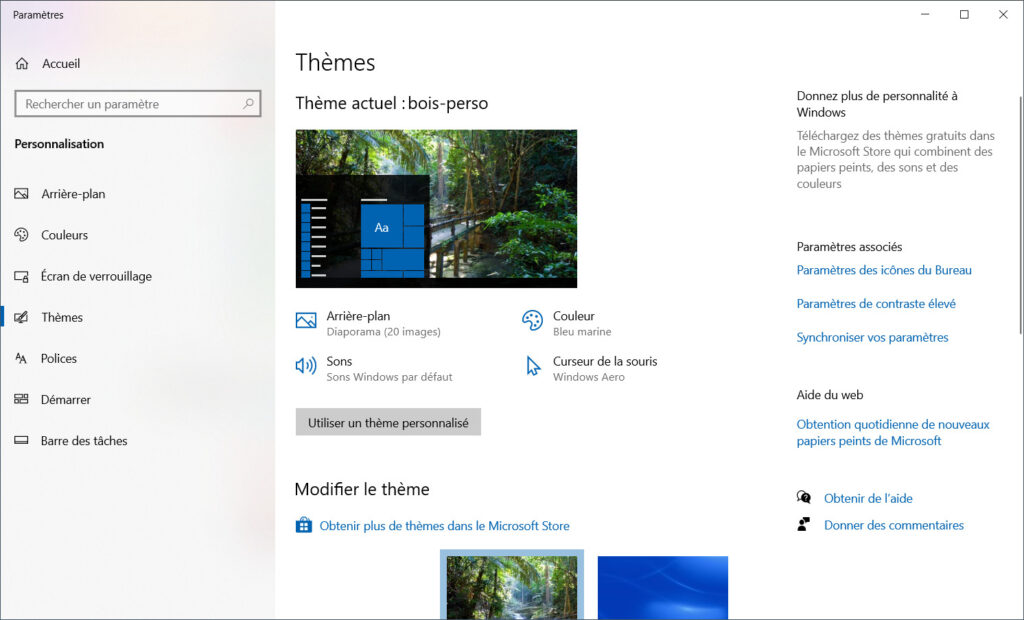 Windows 10 thème - supprimer paramètres personnalisation thèmes