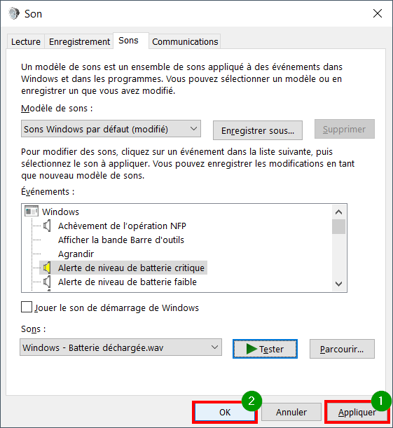Windows 10 personnaliser thème - Appliquer et Ok