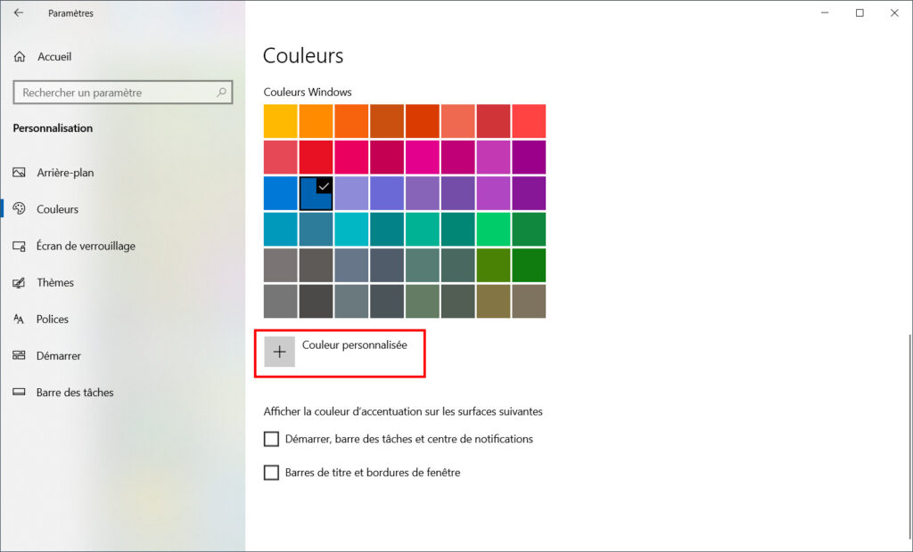 Windows 10 personnaliser thème - couleurs personnalisées