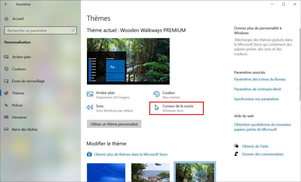Windows 10 personnaliser thème - curseur de la souris