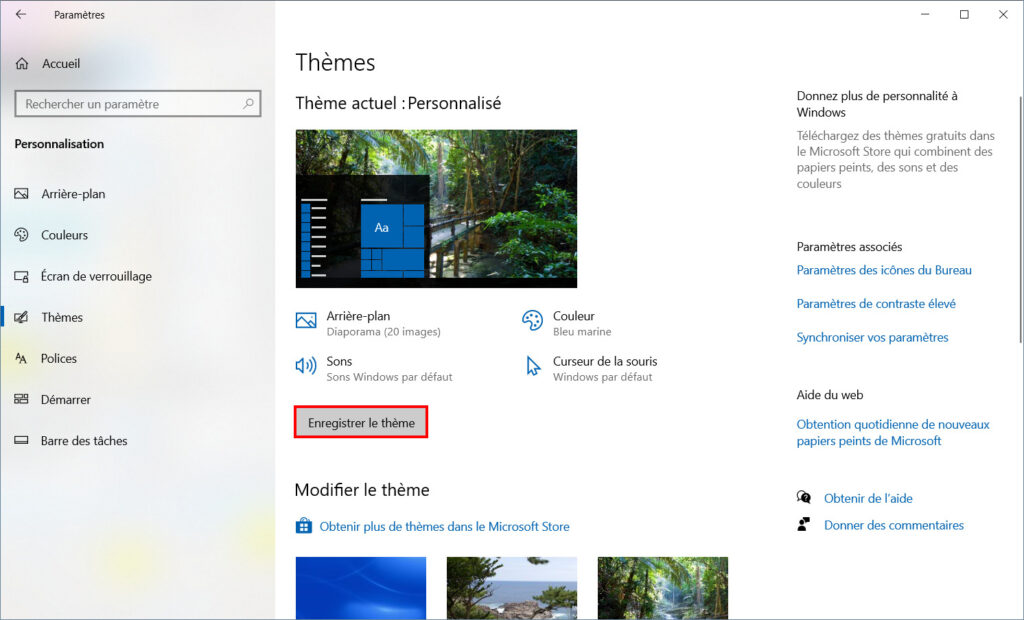 Windows 10 personnaliser thème - enregistrer le thème