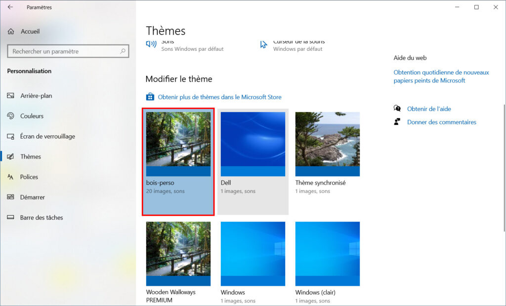Windows 10 personnaliser thème - thème perso dans la liste