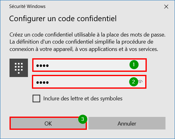 Windows Hello - Entrer code PN
