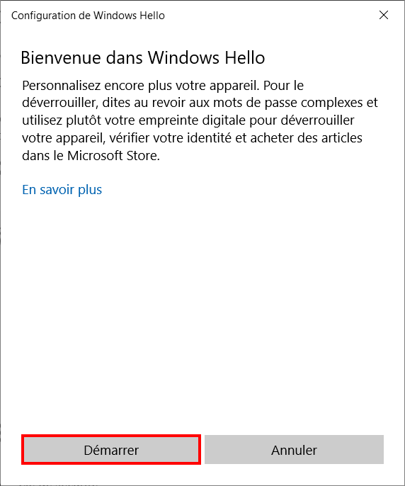Windows Hello - Démarrer empreinte digitale