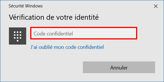 Windows Hello - Entrer code PIN pour reconnaissance digitale