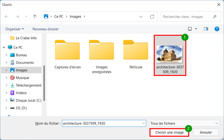 Windows 11 Personnaliser thème - sélectionner une image