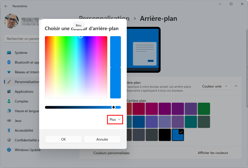 Windows 11 Personnaliser thème - Plus de couleurs