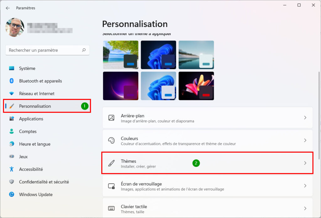 Windows 11 Personnaliser thème - Personnalisation Thèmes