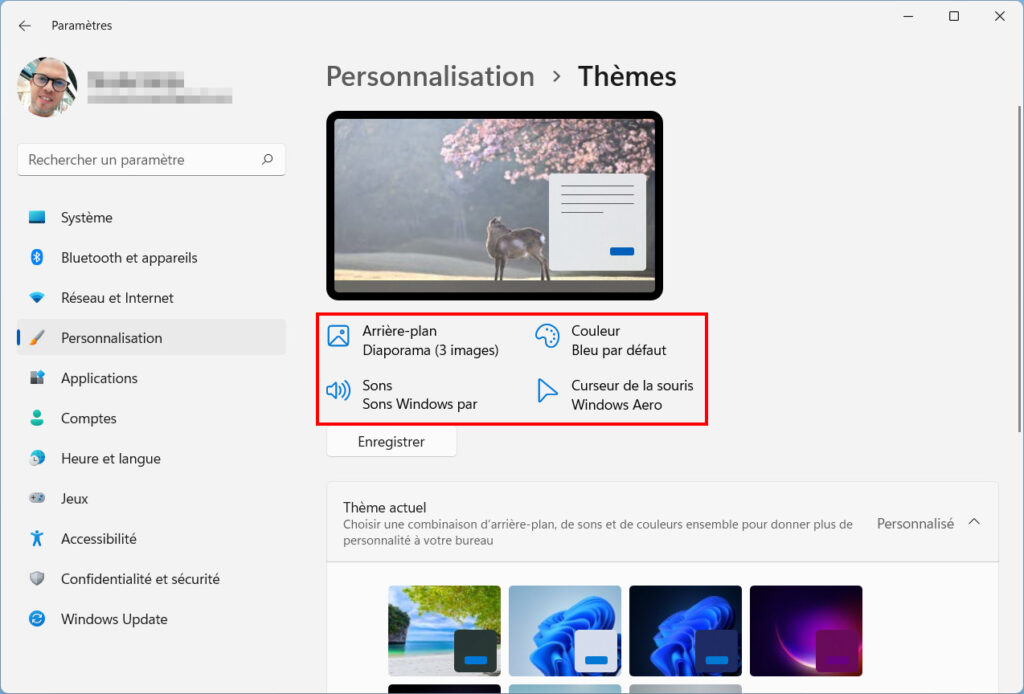 Windows 11 Personnaliser thème - Personnalisation du thème