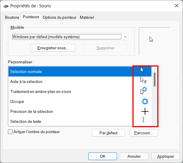 Windows 11 Personnaliser thème - Nouveau curseur de souris