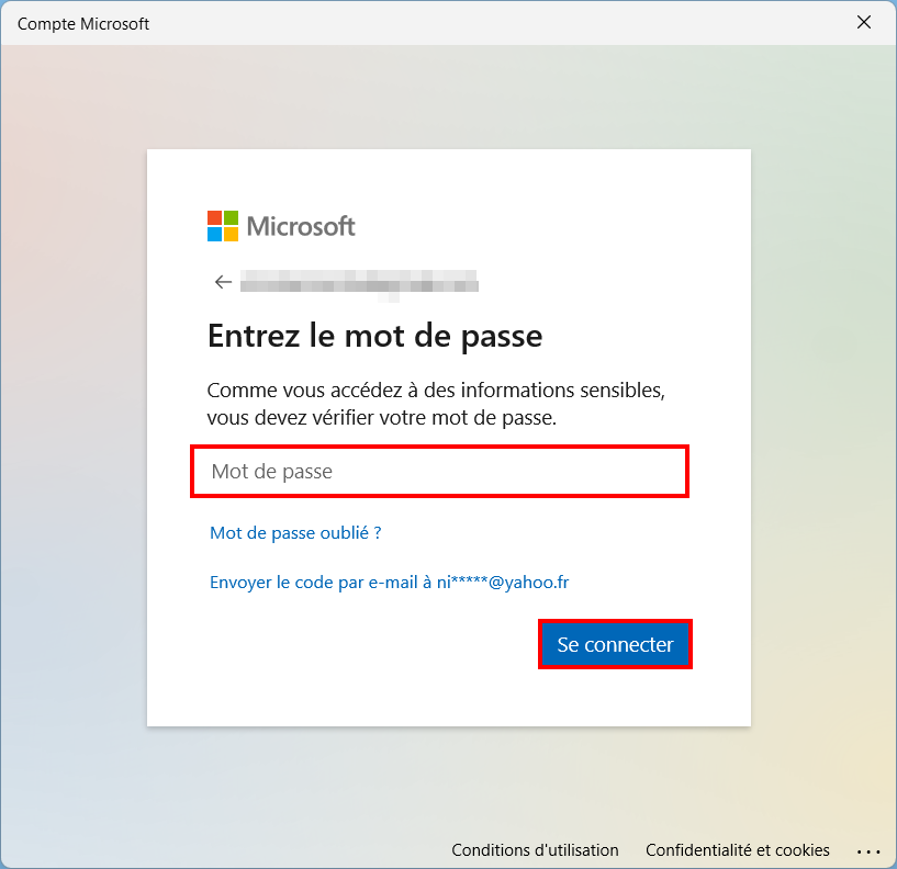 Windows 11 Windows Hello - Mot de passe Microsoft