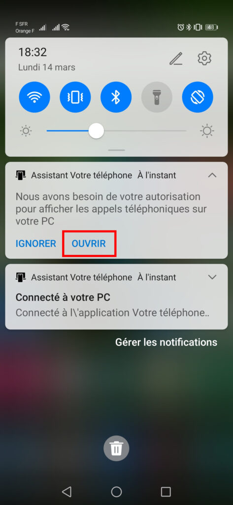 Mobile connecté Appels - ouvrir dans téléphone