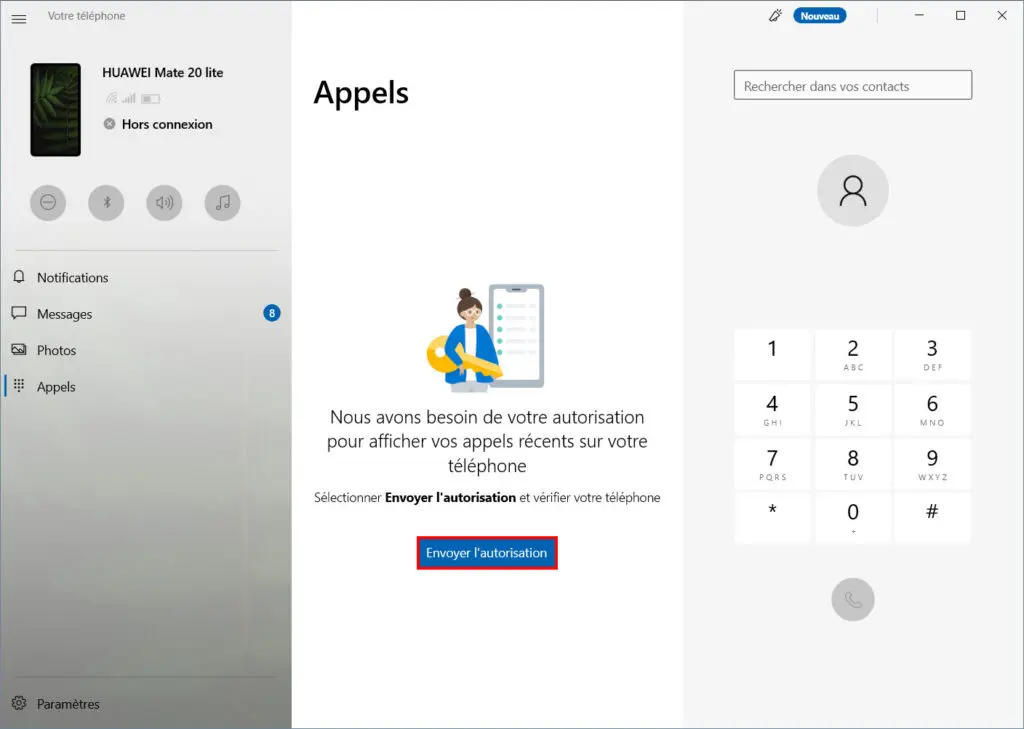 Mobile connecté Appels - autorisation afficher anciens appels