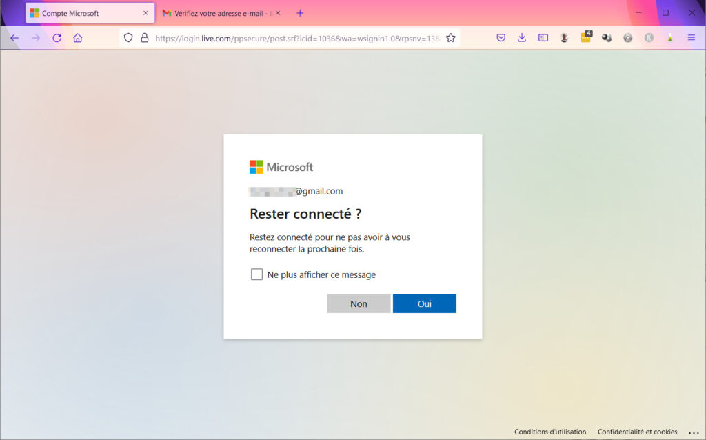 Créer compte Microsoft - Choisir de rester connecté ou non