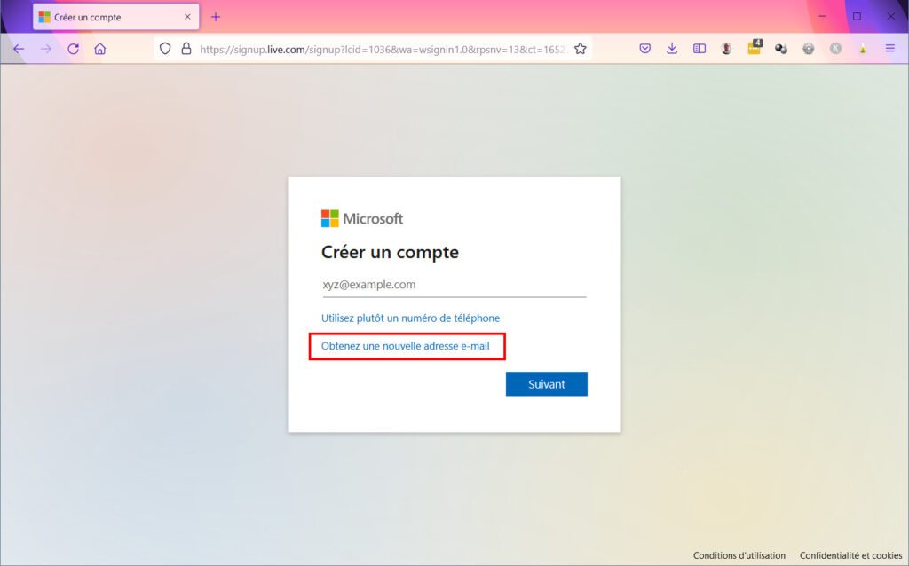Créer compte Microsoft - Créer nouvelle adresse email