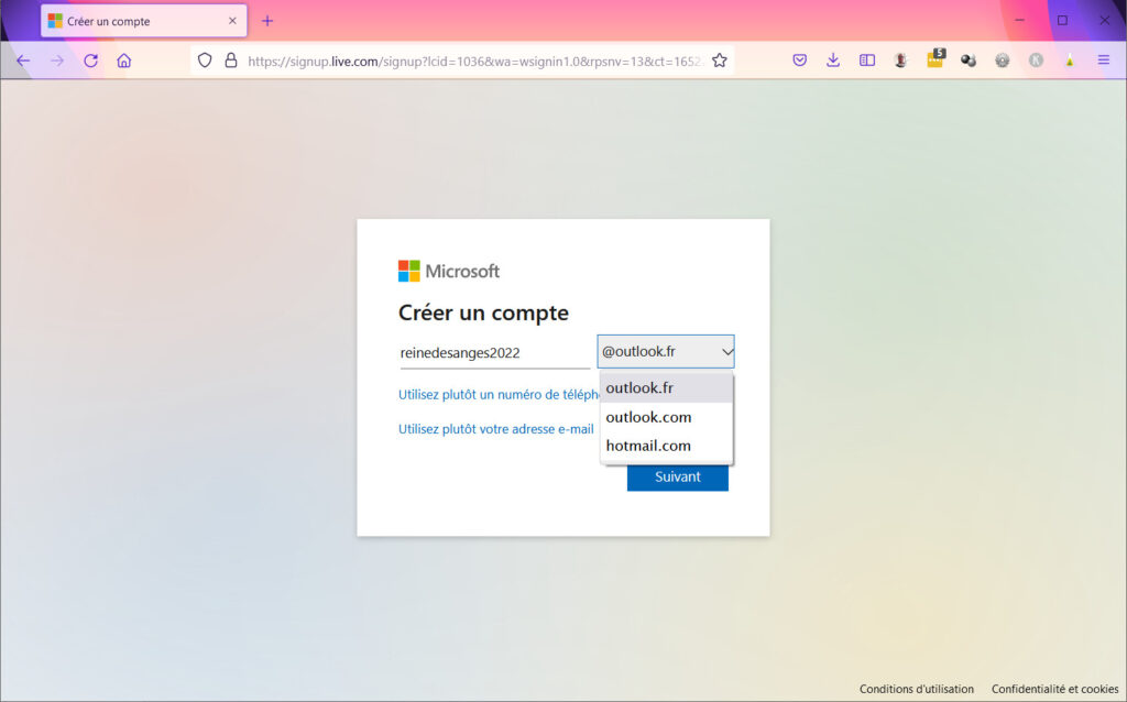 Créer compte Microsoft - Choisir la messagerie Outlook.fr Outlook.com ou Hotmail.com