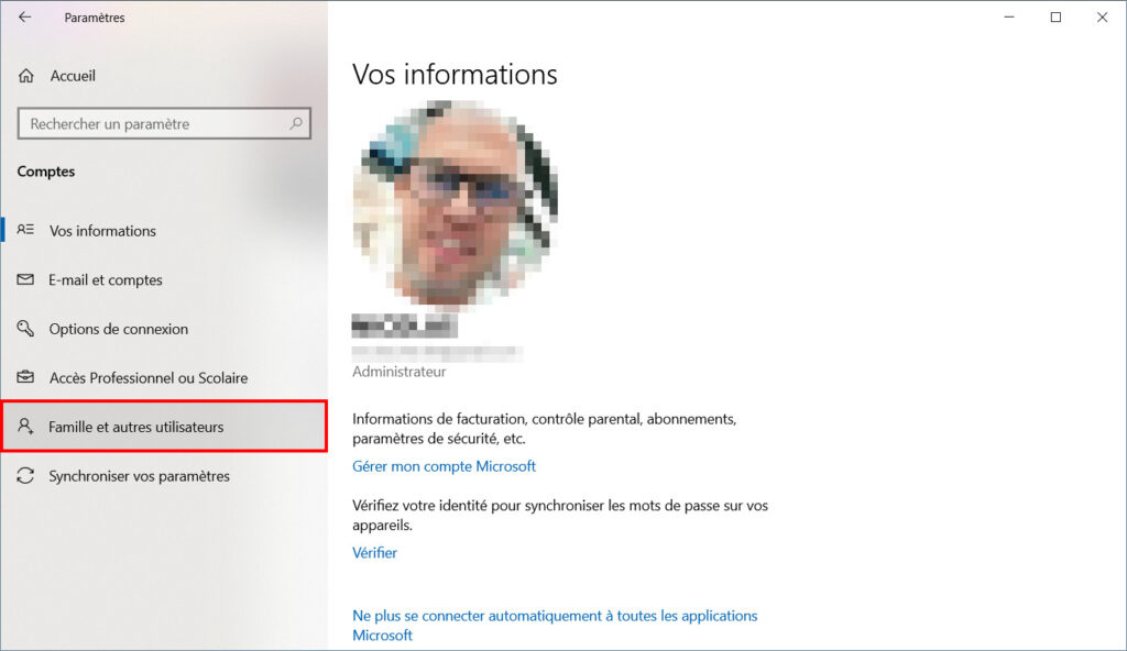 Windows 10 Contrôle parental - Famille et autres utilisateurs