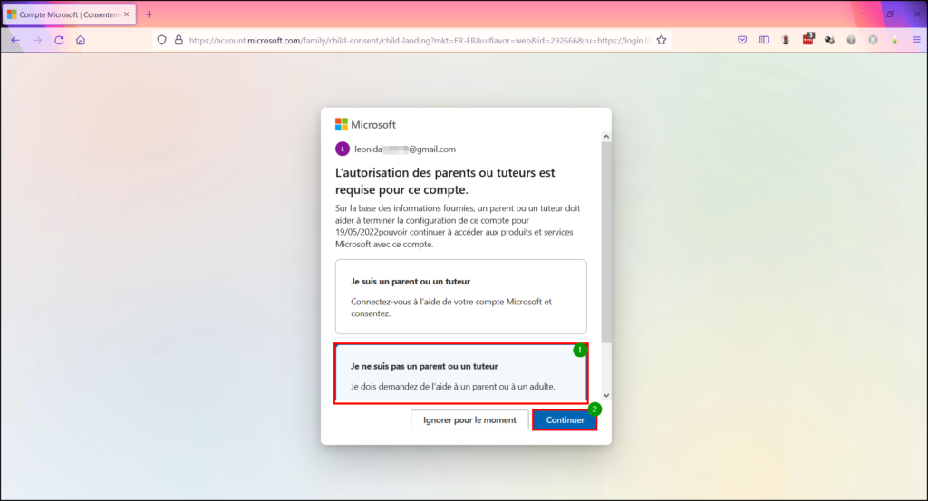 Windows 10 Contrôle parental - Je ne suis pas un parent