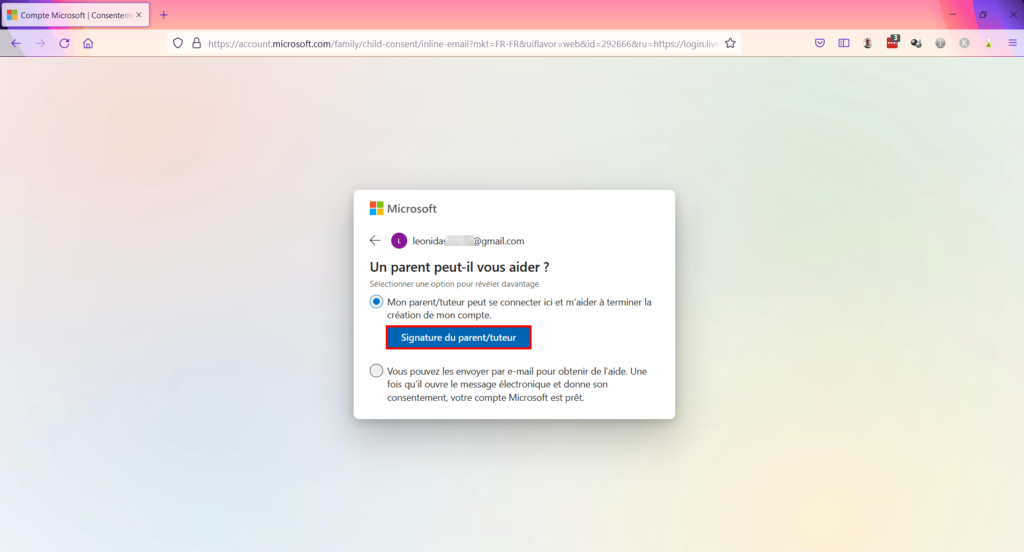 Windows 10 Contrôle parental - Signature du parent