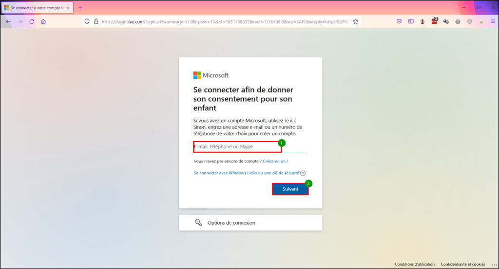 Windows 10 Contrôle parental - Connexion compte Microsoft parent