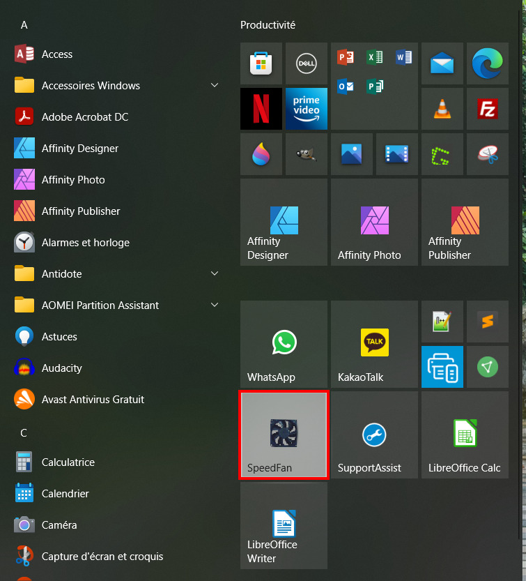 Windows 10 Menu Démarrer - Placer curseur sur application à supprimer
