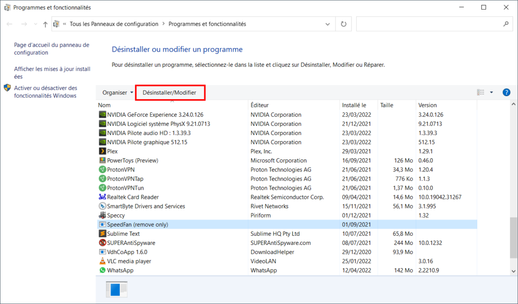 Windows 10 Menu Démarrer - Désinstaller programme