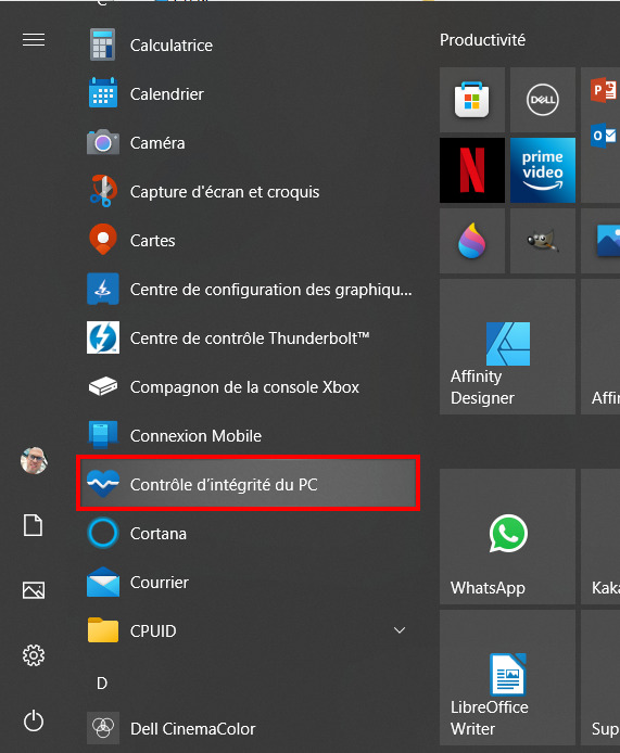 Windows 10 Menu Démarrer - Liste menu Démarrer