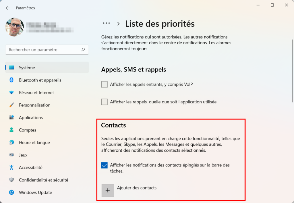 Windows 11 Assistant concentration - Contacts