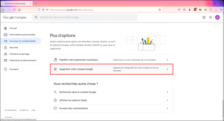 EFFACER UN COMPTE GOOGLE visual data 7